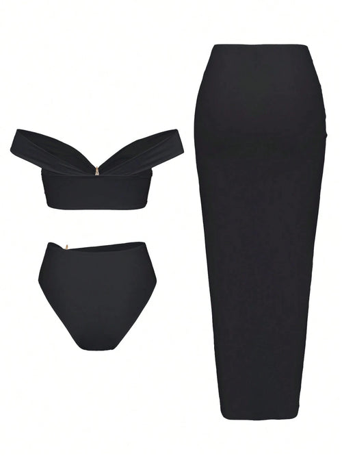 Leoine 2 Pcs Cutout Swimsuit With Skirt