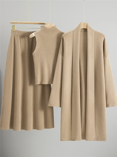 Casia Luxe Coord Skirt Set With Cape In Brown