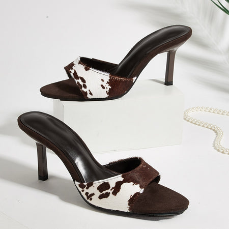 Sora Cow Printed Pointed Toe Stiletto Heels