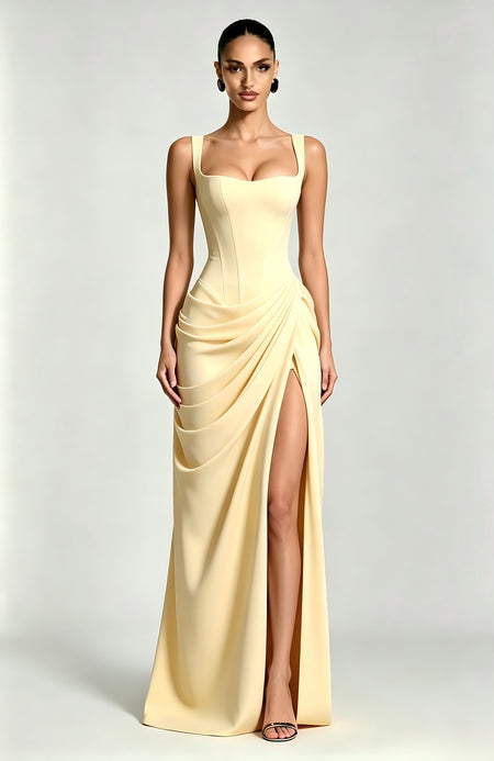 Ilana Corset Gathered Slit Maxi Dress