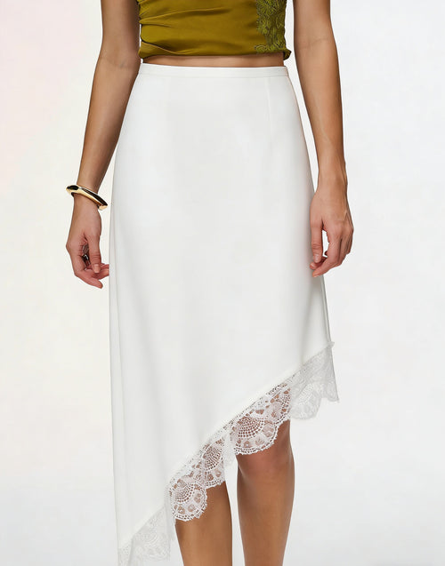 Linn Satin Lace Asymmetric Midi Skirt