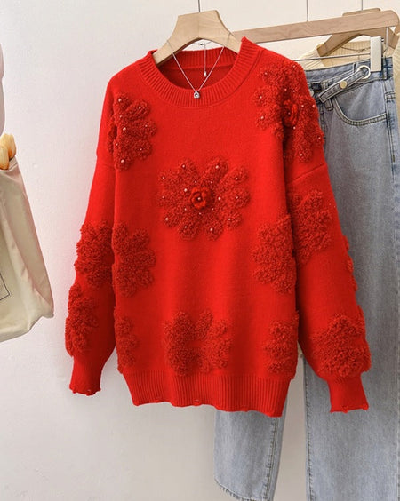 Canna Floral Pearl Woolen Sweater