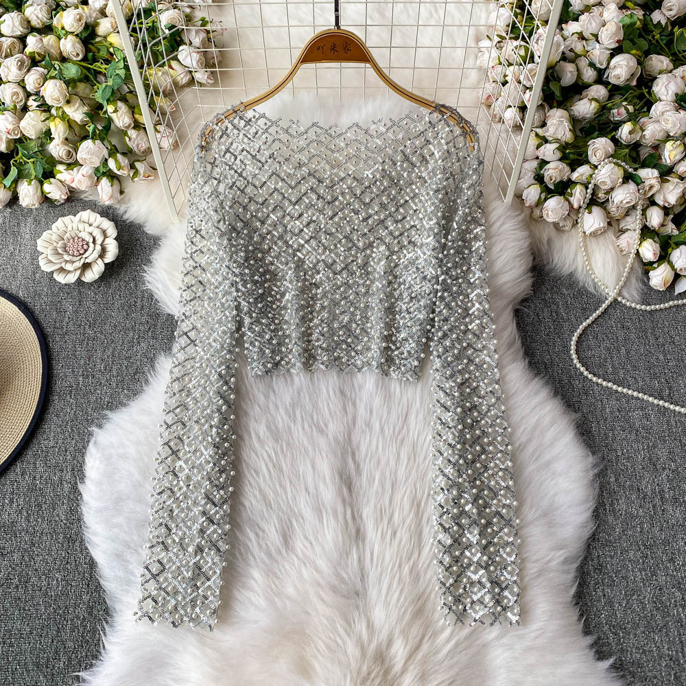 Zinia Mesh Sequined Crop Top