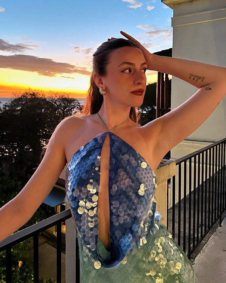 Yara Ombre Sequin Cowl Mini Dress