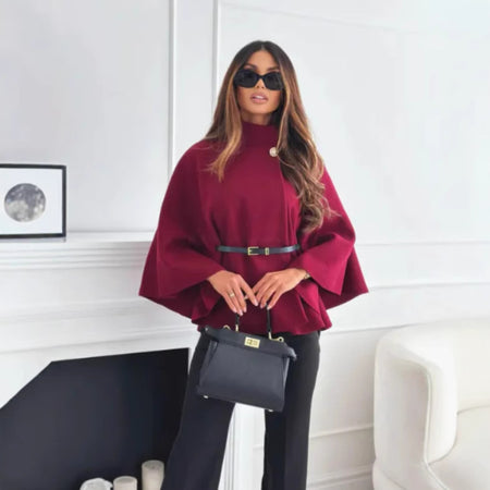 Donatella Winter Cape With Belt In Maroon