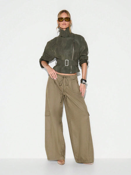 Locke Zip Up Belted Biker Jacket