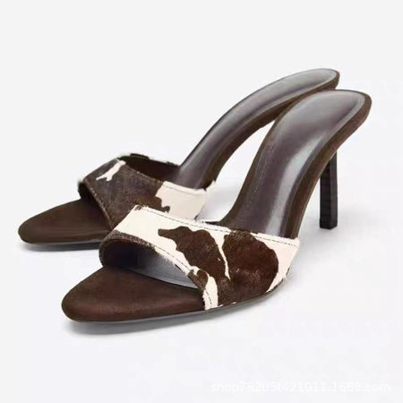 Sora Cow Printed Pointed Toe Stiletto Heels