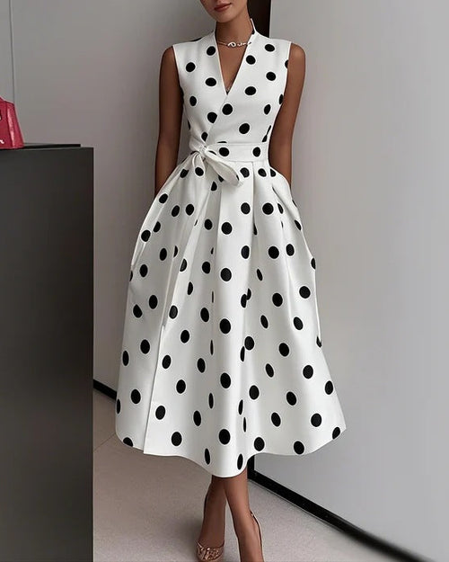 Retro Polka Midi Dress With Belt