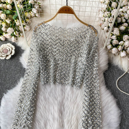 Zinia Mesh Sequined Crop Top