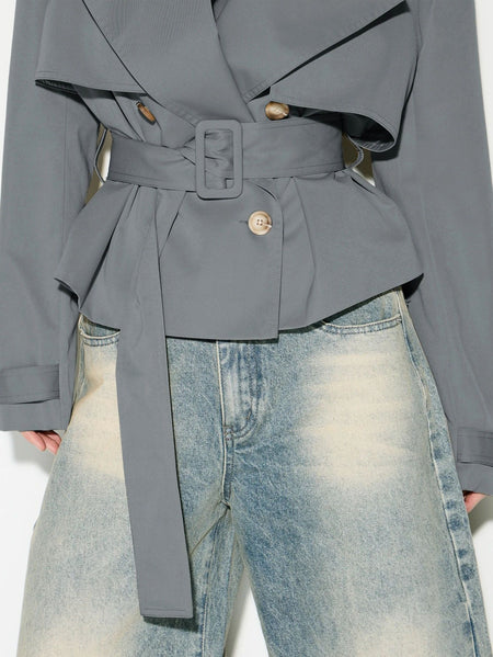 Jett Double Breasted Short Trench Coat With Belt