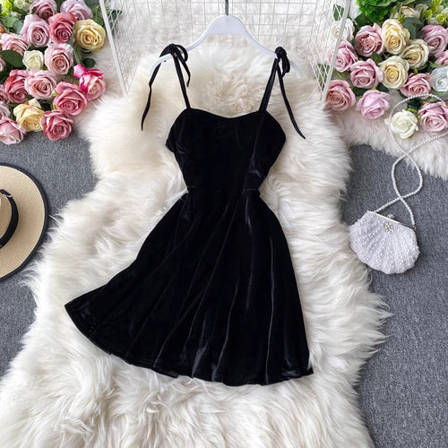 Velour Skater Dresses In Black