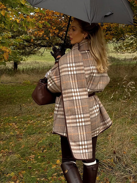 Tecla Plaid Jacket With Scarf