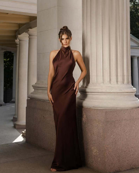 Rachel Halterneck Slit Maxi Dress