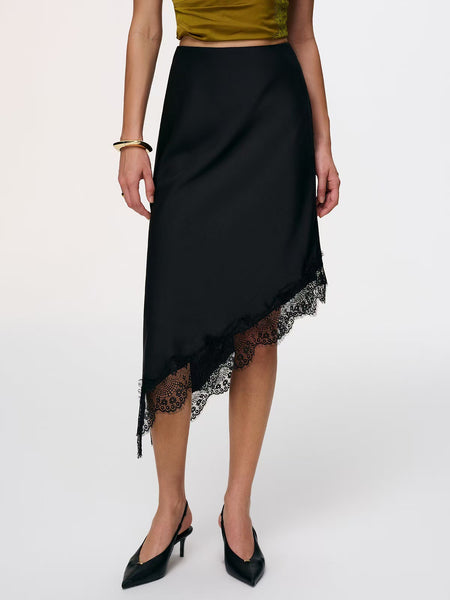 Linn Satin Lace Asymmetric Midi Skirt