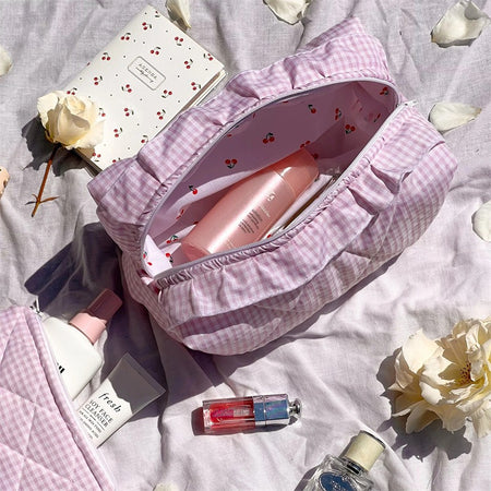 Petalie Gingham Frill Makeup Pouch