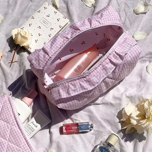 Petalie Gingham Frill Makeup Pouch