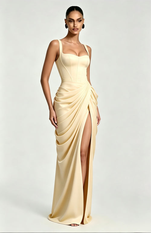 Ilana Corset Gathered Slit Maxi Dress