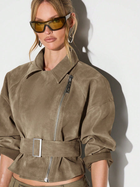 Locke Zip Up Belted Biker Jacket
