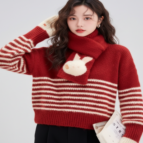 Donielle Stripe Sweater With Stole