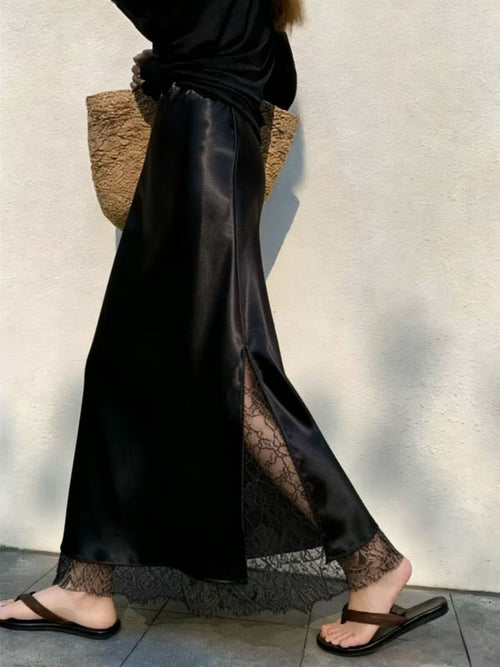 Dagny Satin Lace Midi Skirt