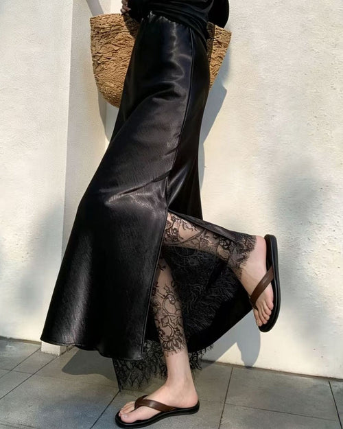 Dagny Satin Lace Midi Skirt