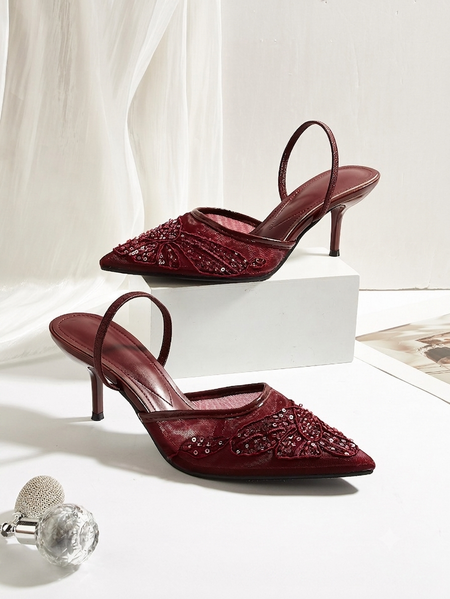 Livvy Pointed Embroidered Beads Heels