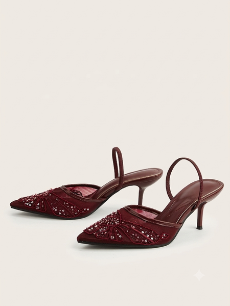 Livvy Pointed Embroidered Beads Heels