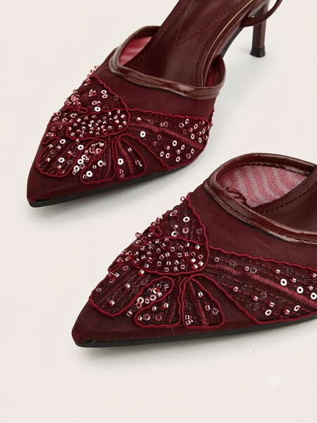 Livvy Pointed Embroidered Beads Heels