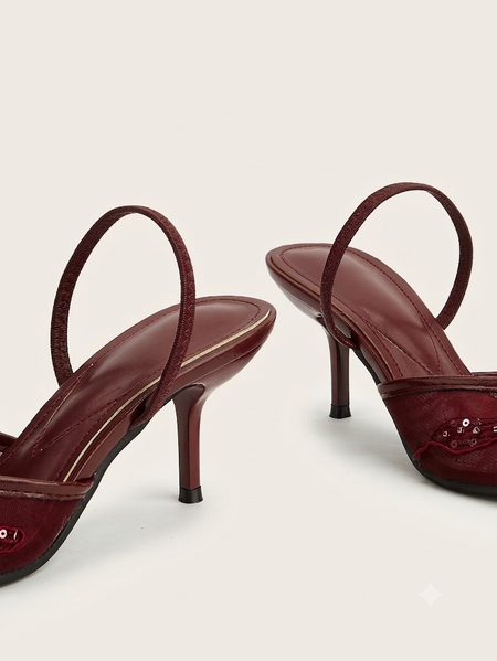 Livvy Pointed Embroidered Beads Heels