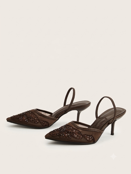Livvy Pointed Embroidered Beads Heels