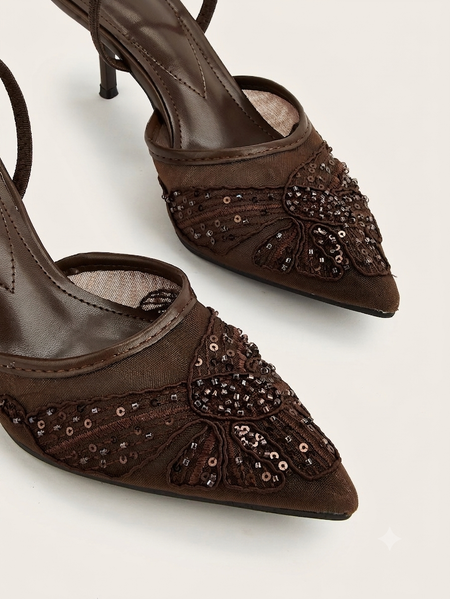 Livvy Pointed Embroidered Beads Heels