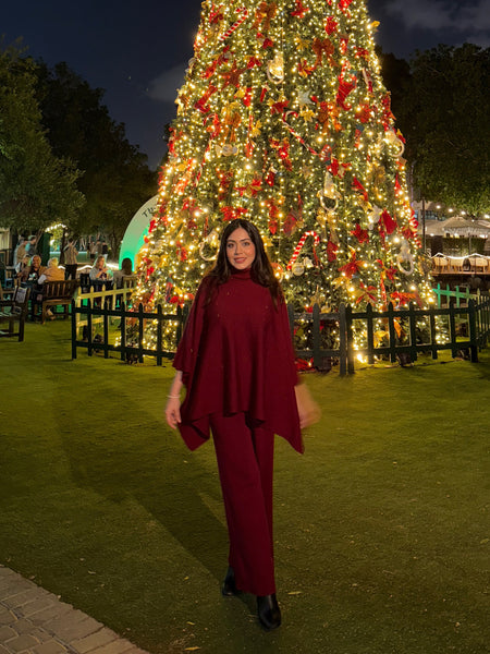 Natalia Luxe Winter Coord Set In Maroon