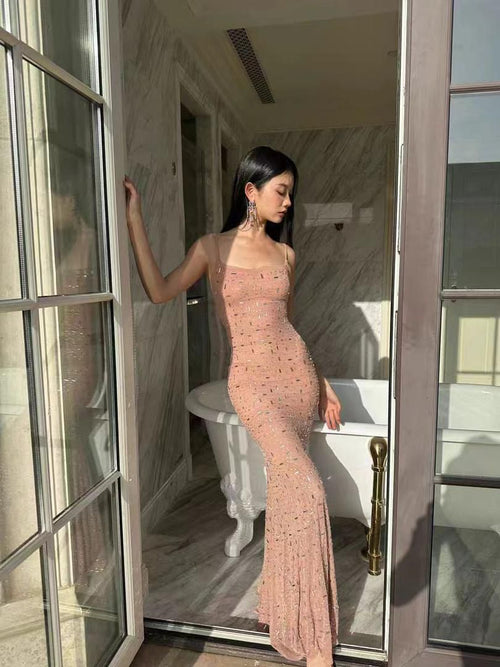 Corfu Embellished Sleeveless Maxi Dress In Beige