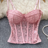 Louvre Corset Mesh Top in Pink - Alamode By Akanksha