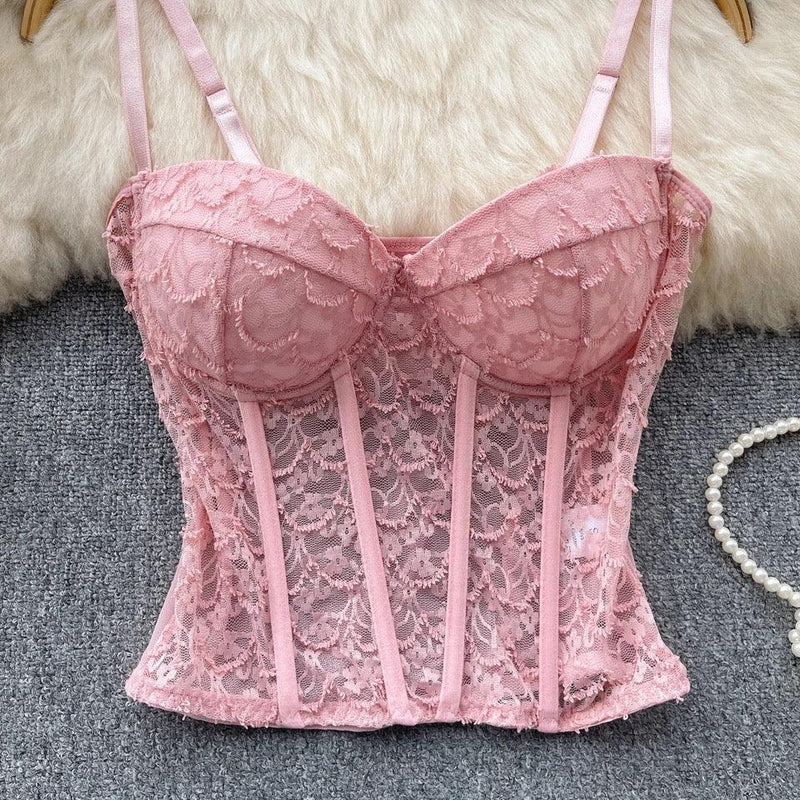 Louvre Corset Mesh Top in Pink - Alamode By Akanksha