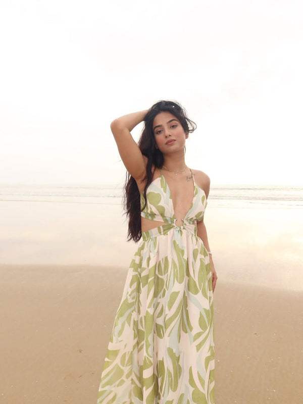 Arabella Floral Summer Maxi Dress In Olive