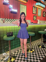 Venessa Statement Balloon Dress With Attached Short In Blue