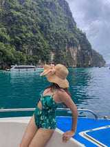 Aspen Swimsuit With Sarong Skirt In Dark Green