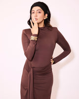 Alina Statement  Slit Cut Maxi Dress In Brown