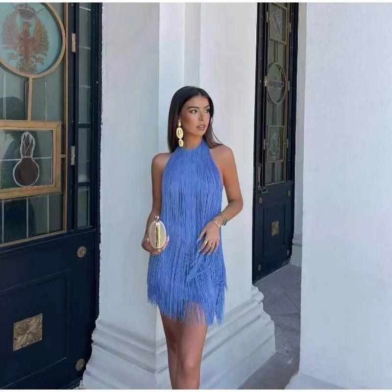 Blue Hue Tasseled Statement Dress - Alamode By Akanksha