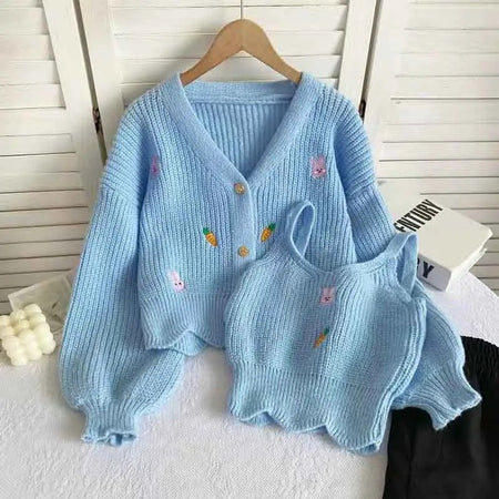 Blue - Amaya Statement Woolen Tops with Sweater