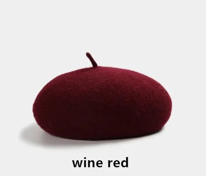 Woolen Soft Felt Beret Hats In Wine Red