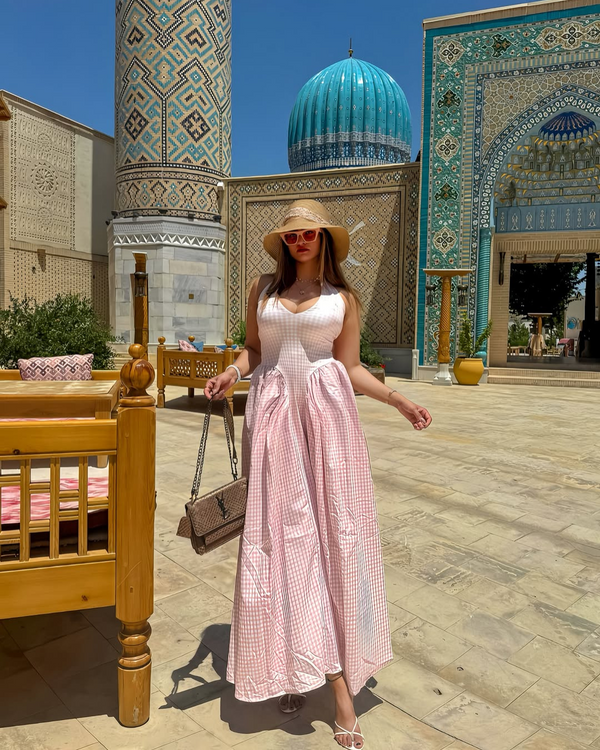 Shireen Drop Waist Midi Dress In Pink