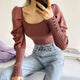 Harriet Ribbed Puffed Sleeve Bodysuit - Alamode By Akanksha