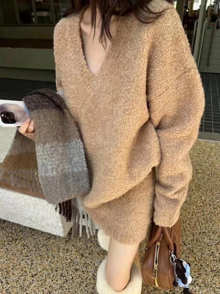 Brown - Bosco Winter Coord Set - Set of Sweater and Skirt