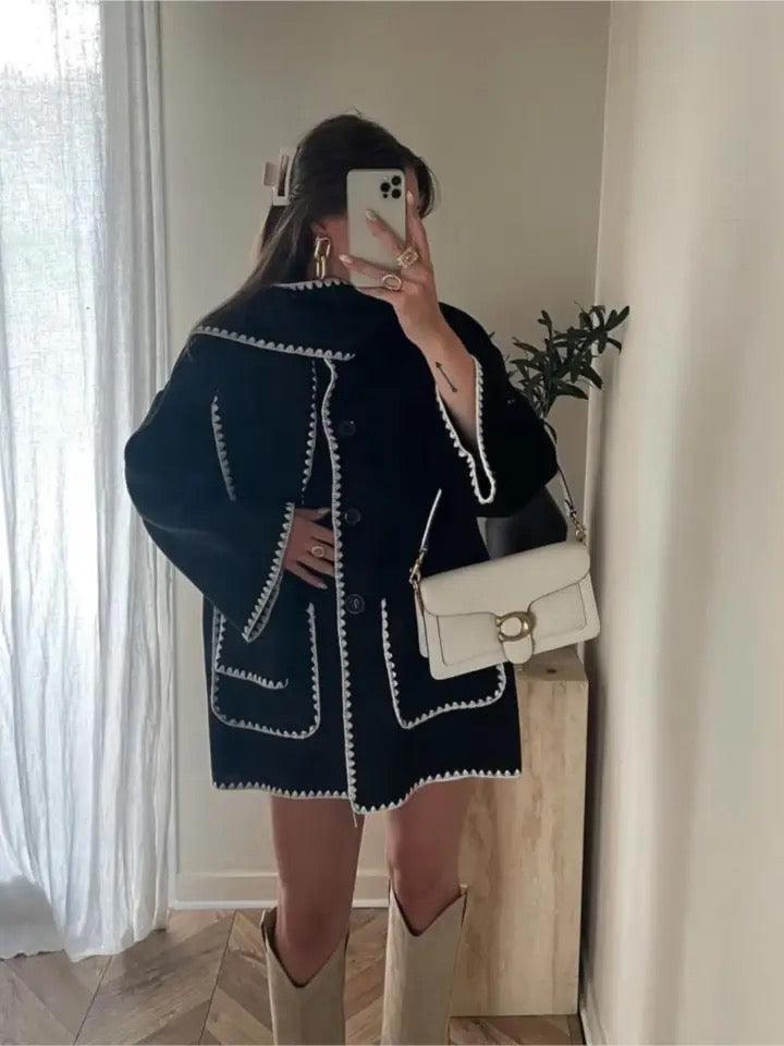 Cora Oversized Woolen Jacket with Scarf - Alamode By Akanksha