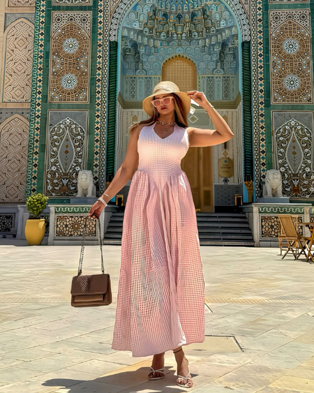 Buy Shireen Drop Waist Midi Dress In Pink Online in India Buy Shireen Drop Waist Midi Dress In Pink Online in India