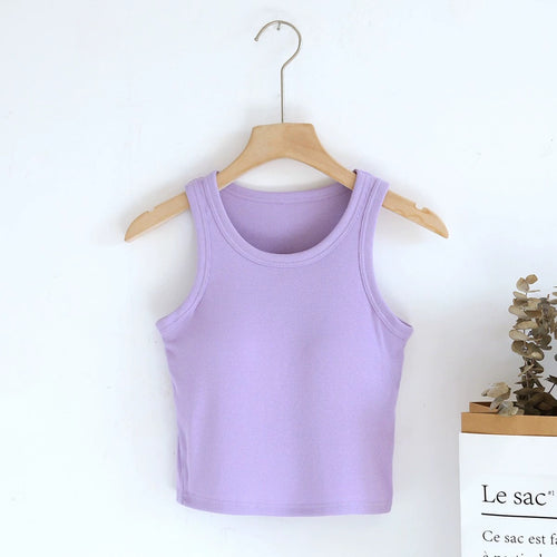 Luked Tank Tops with Inbuilt Bra In Lilac