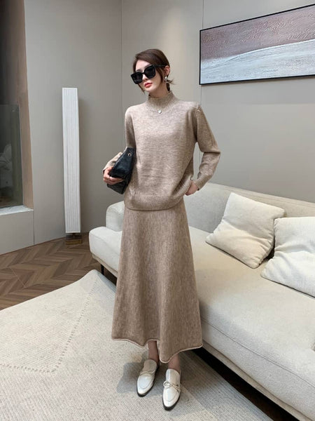 Cassidy Winter Coord Set - Set of Sweater and Skirt In Grey