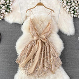 Jarold Mesh Detail Party Dress in Beige - Alamode By Akanksha